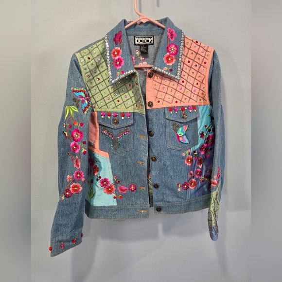 berek Jackets & Blazers - Funky Jean Jacket Berek Takako Sakon Medium Embroidered Butterfly Flowers
